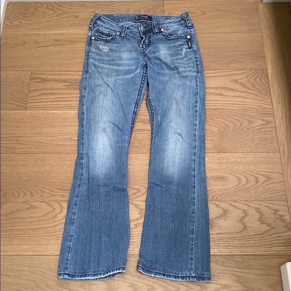 Y2K Low Rise Bootcut Silver Jeans, W26, inseam L28
